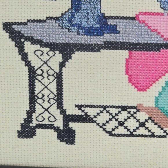 Sundance Tish Cassandra Needlepoint Canvas DeGrazia Girl Sewing Framed Completed - Picture 4 of 12